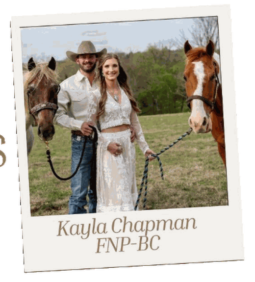 Kayla Chapman, FNP-BC, with her fiancé and their horses